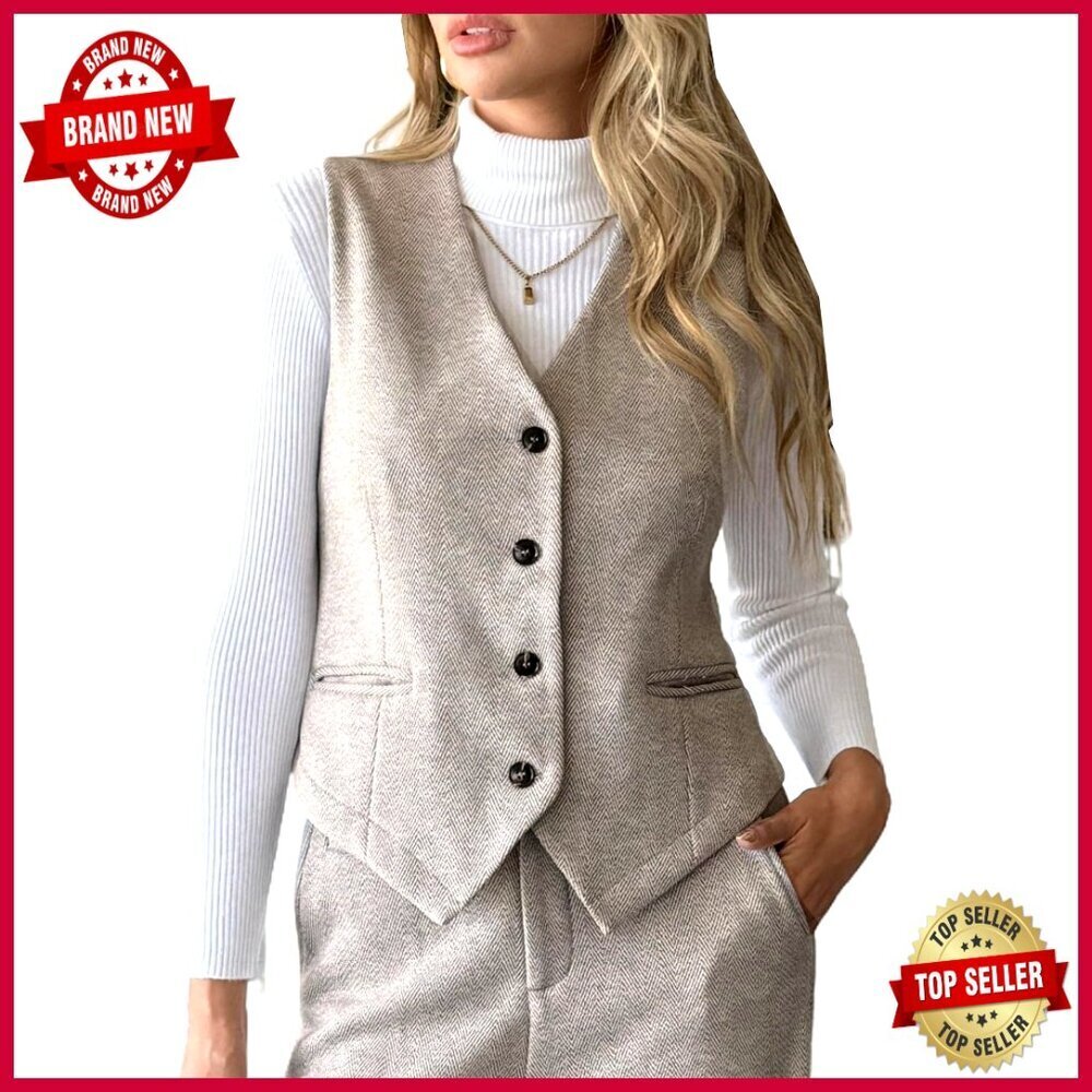 X-Large Wool Blend Slim Fit V-Neck Waistcoat Vest for Business Casual